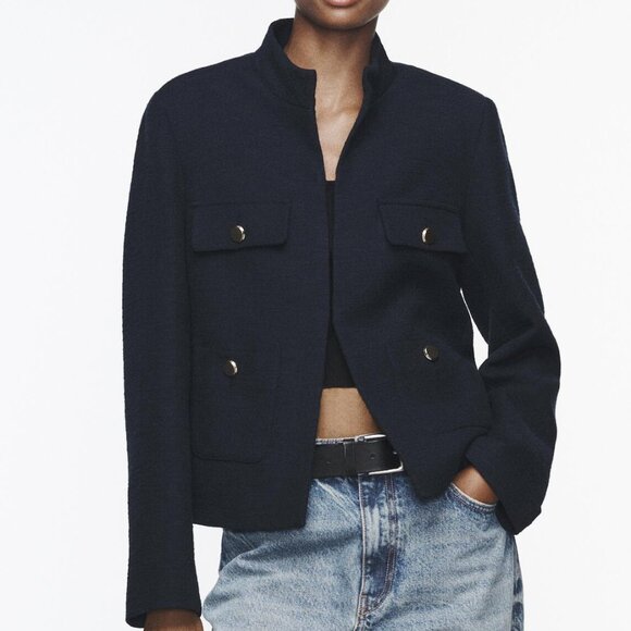 (like new) Zara textured high collar blazer - Picture 1 of 16